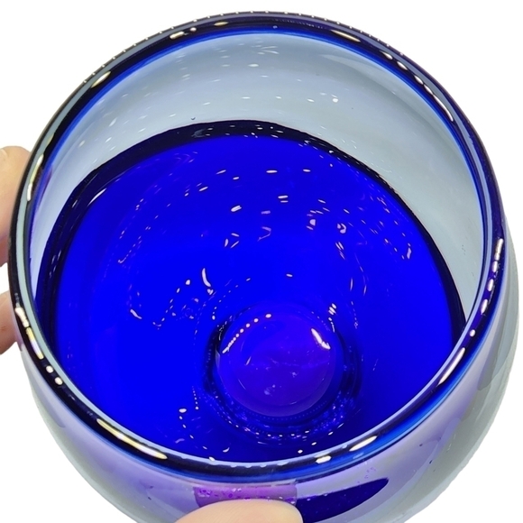 Large Glass vase cobalt blue angle design heavy thick vintage Estate - Picture 8 of 15